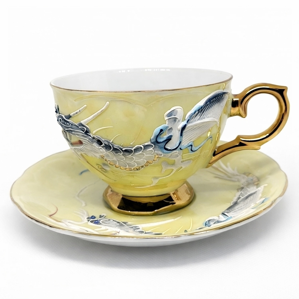 Vintage Shafford Dragonware Yellow 3D Dragon Teacup Saucer Japan